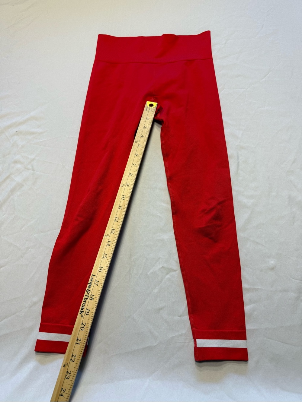 The Upside Red Leggings with White Hem Stripes